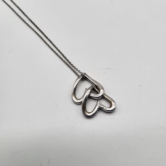 VTG Sterling Silver Double Heart Necklace Indonesia 925 - Picture 2 of 9